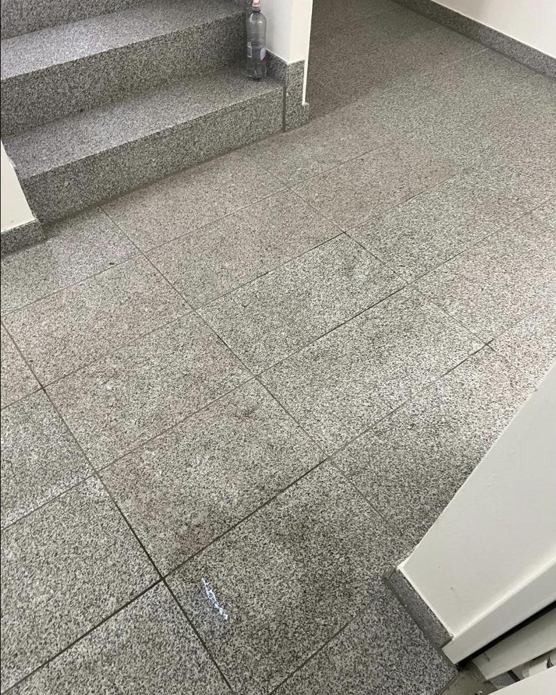 Mattes Granit-Treppenhaus vor der Reinigung